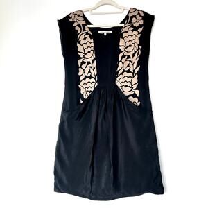 Diane von Furstenberg Black Tan Floral 100% Silk Dress Size 6 Sleeveless Pockets